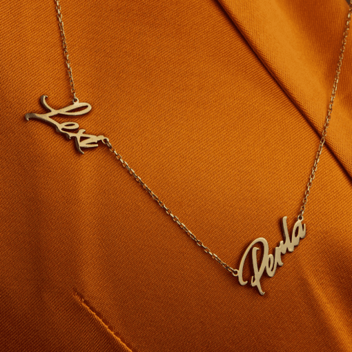 Personalised Silver Couple Name Linear Necklace 0