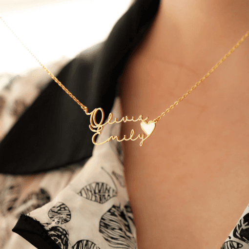 Personalised Silver Couple Name Necklace with Heart 1