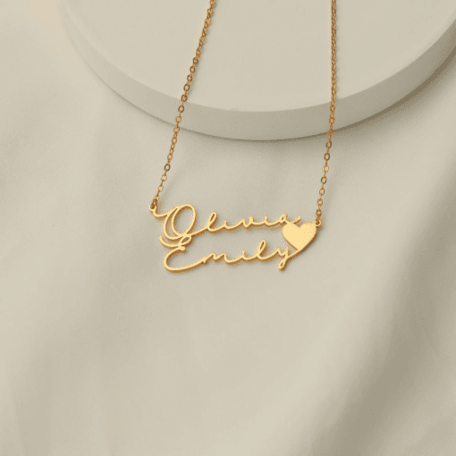 Personalised Silver Couple Name Necklace with Heart