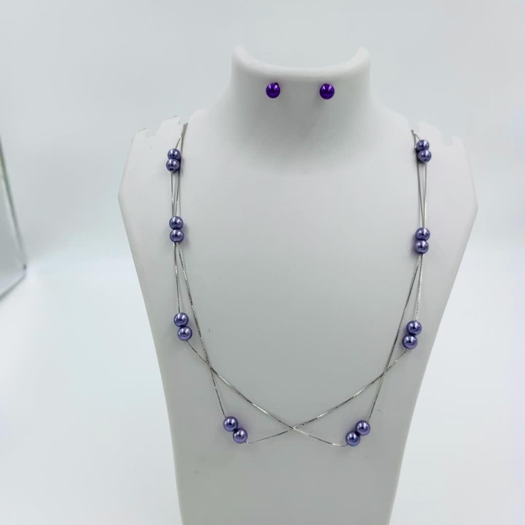 Silver Voilet Pearl Necklace and Earring Set 3