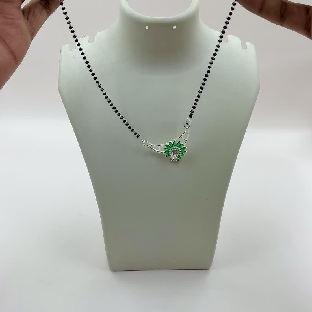 Silver Mangalsutra with Emerald Green Diamond 1