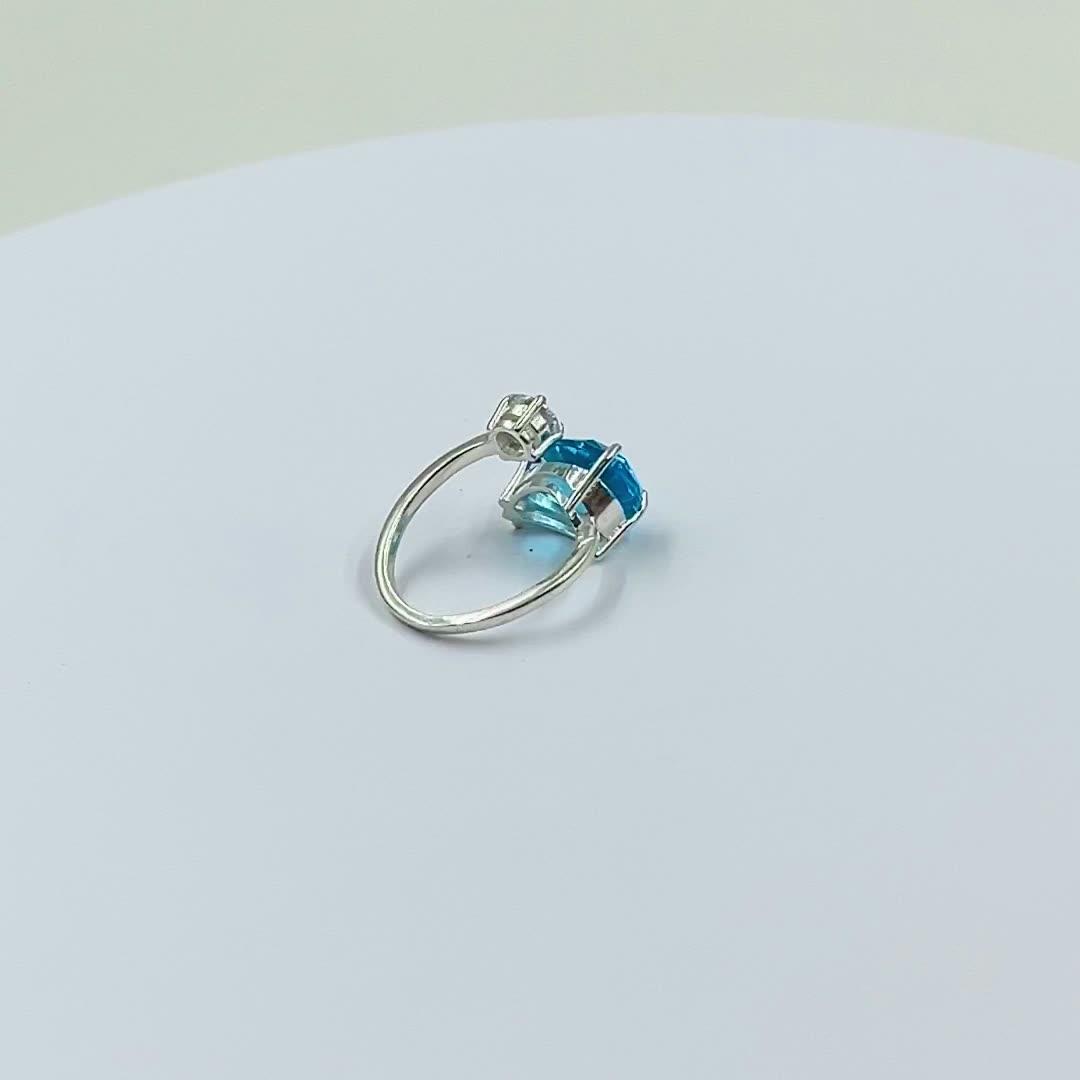 Swiss Blue Cocktail Engagement Adjustable Ring for Girls and Women 5
