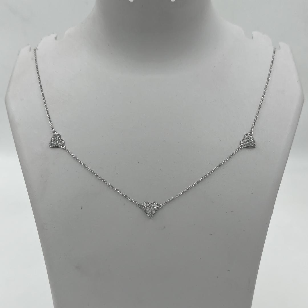 Triple Heart 925 Sterling Silver Necklace with Pave Crystal Accents for Women on Delicate Chain 1