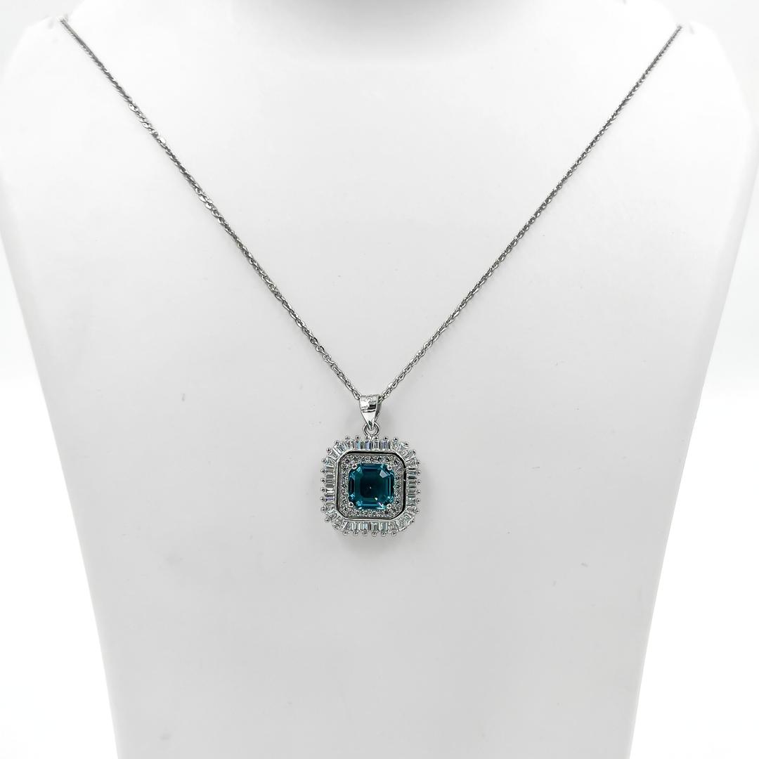 Silver London Blue Emerald Pendant 1