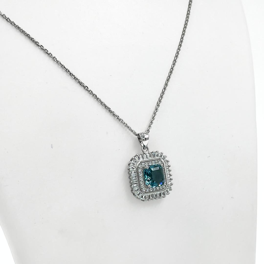 Silver London Blue Emerald Pendant 2