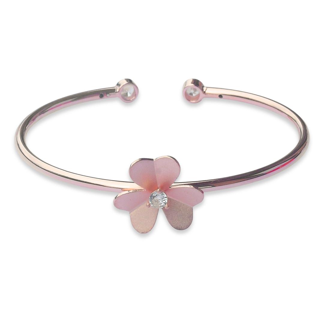 925 Sterling Silver Rose Gold Flower Rhodium Bangle Bracelet For Women & Girls 0