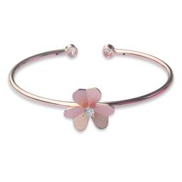 925 Sterling Silver Rose Gold Flower Rhodium Bangle Bracelet For Women & Girls