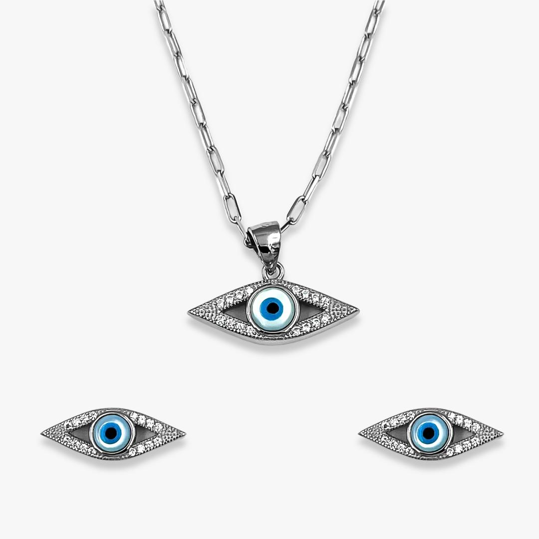 Silver Protective Eye Pendant and Earrings Set 0