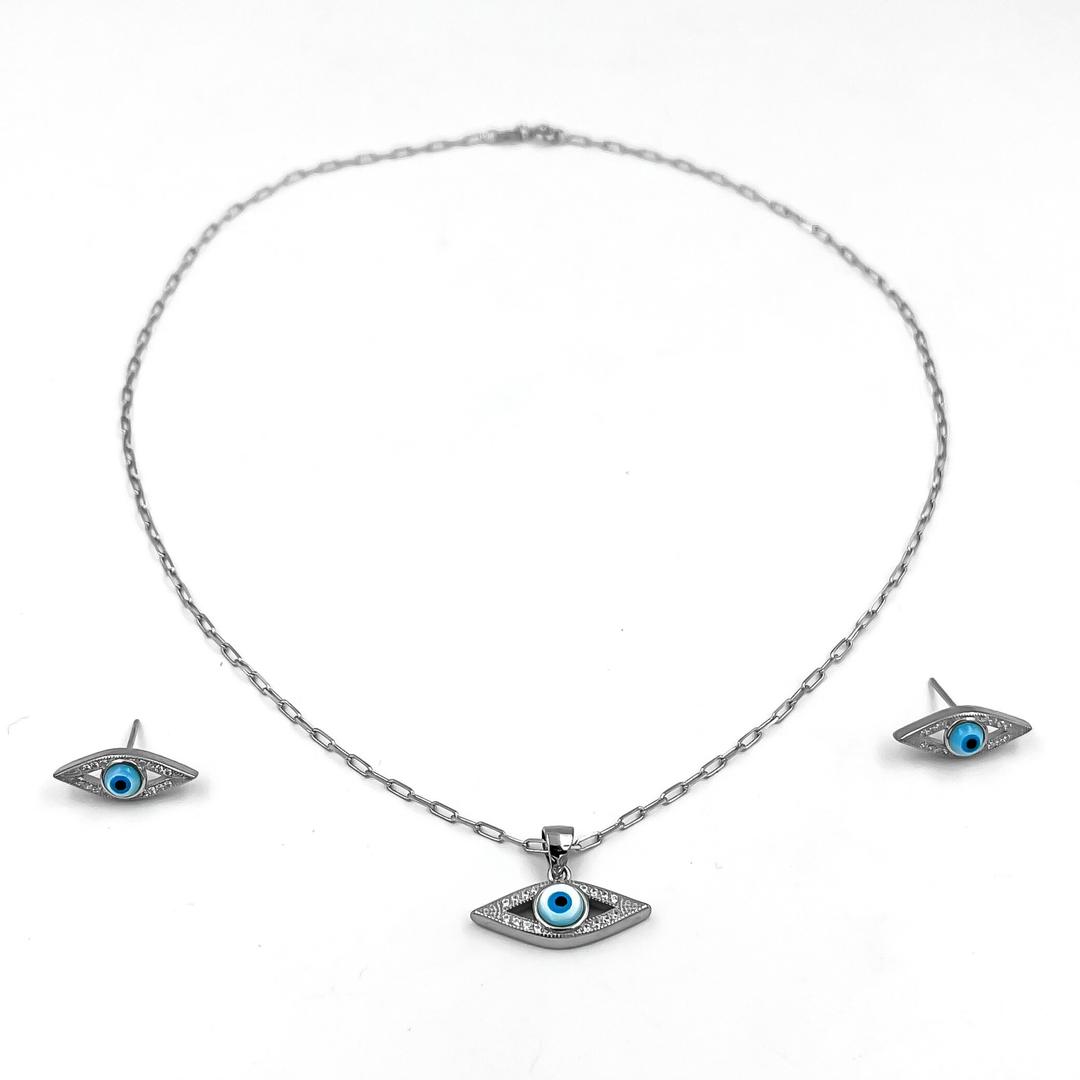 Silver Protective Eye Pendant and Earrings Set 2