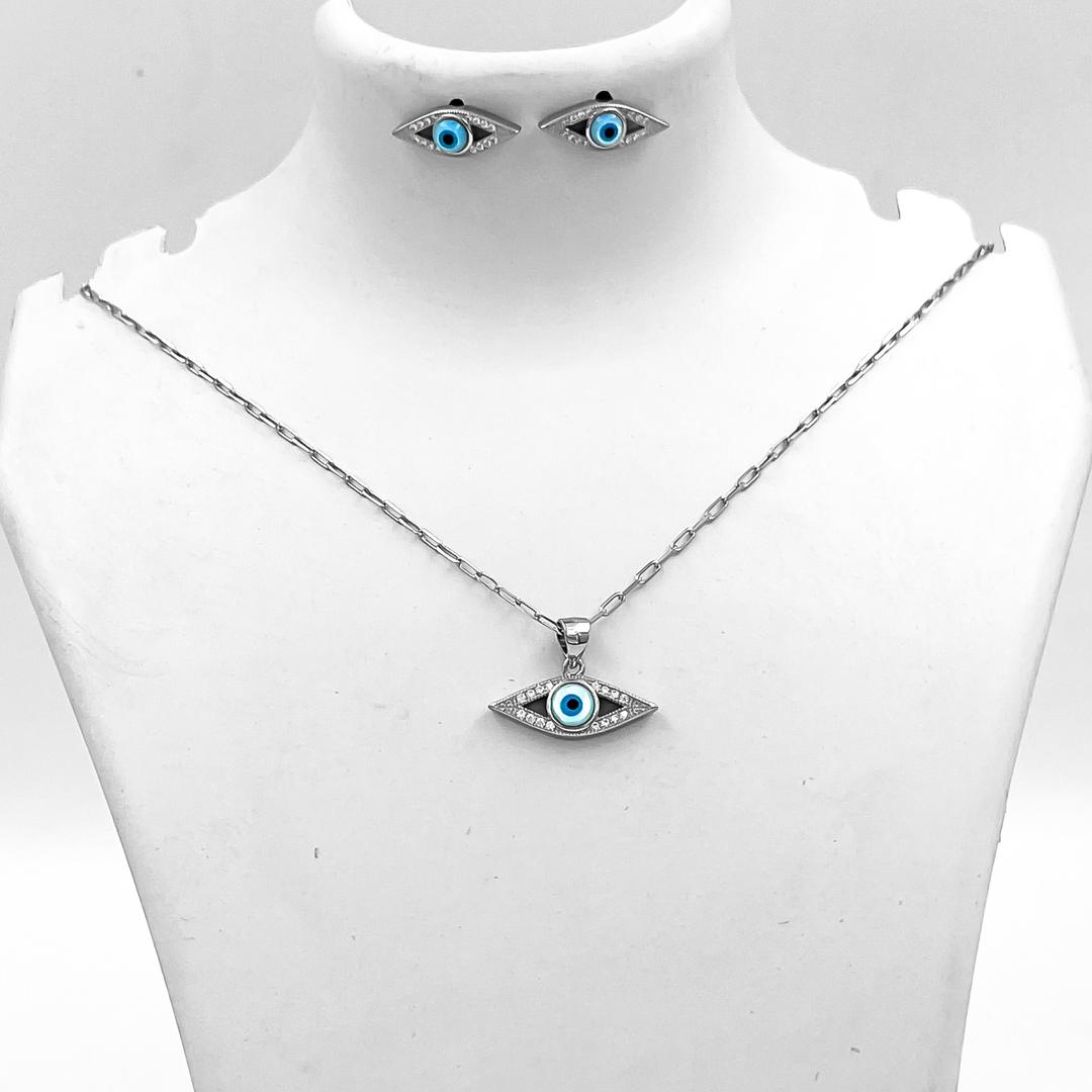 Silver Protective Eye Pendant and Earrings Set 1