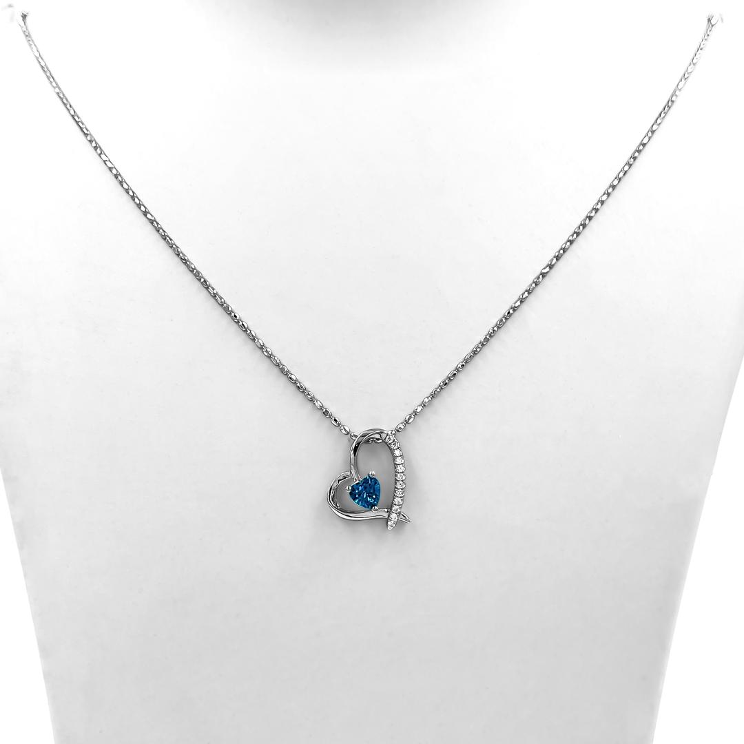 Silver Sky Blue Crystal Heart Pendant 1