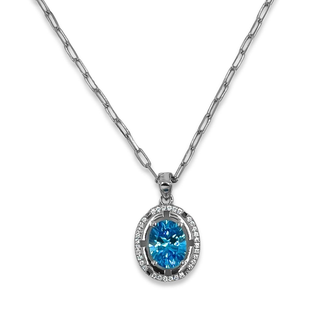 Silver Blue Topaz Halo Pendant 0