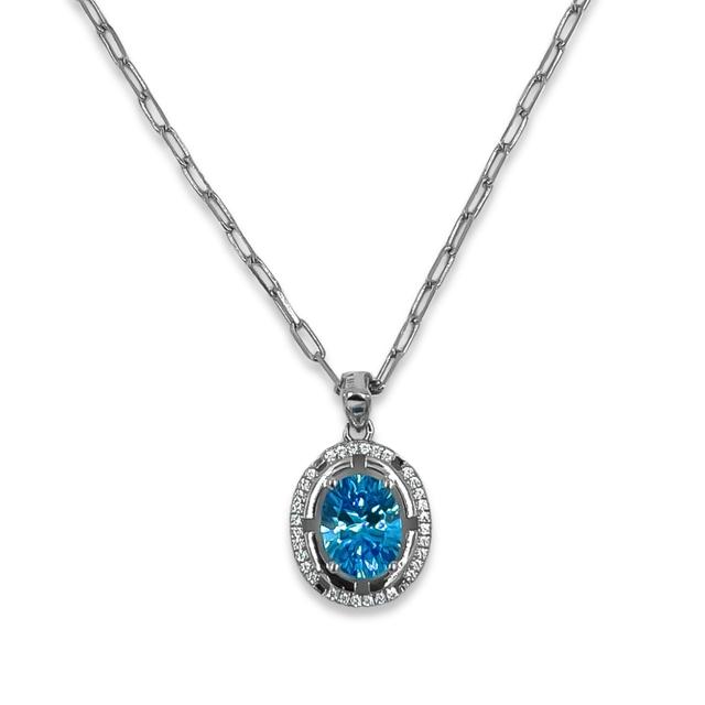 Silver Blue Topaz Halo Pendant