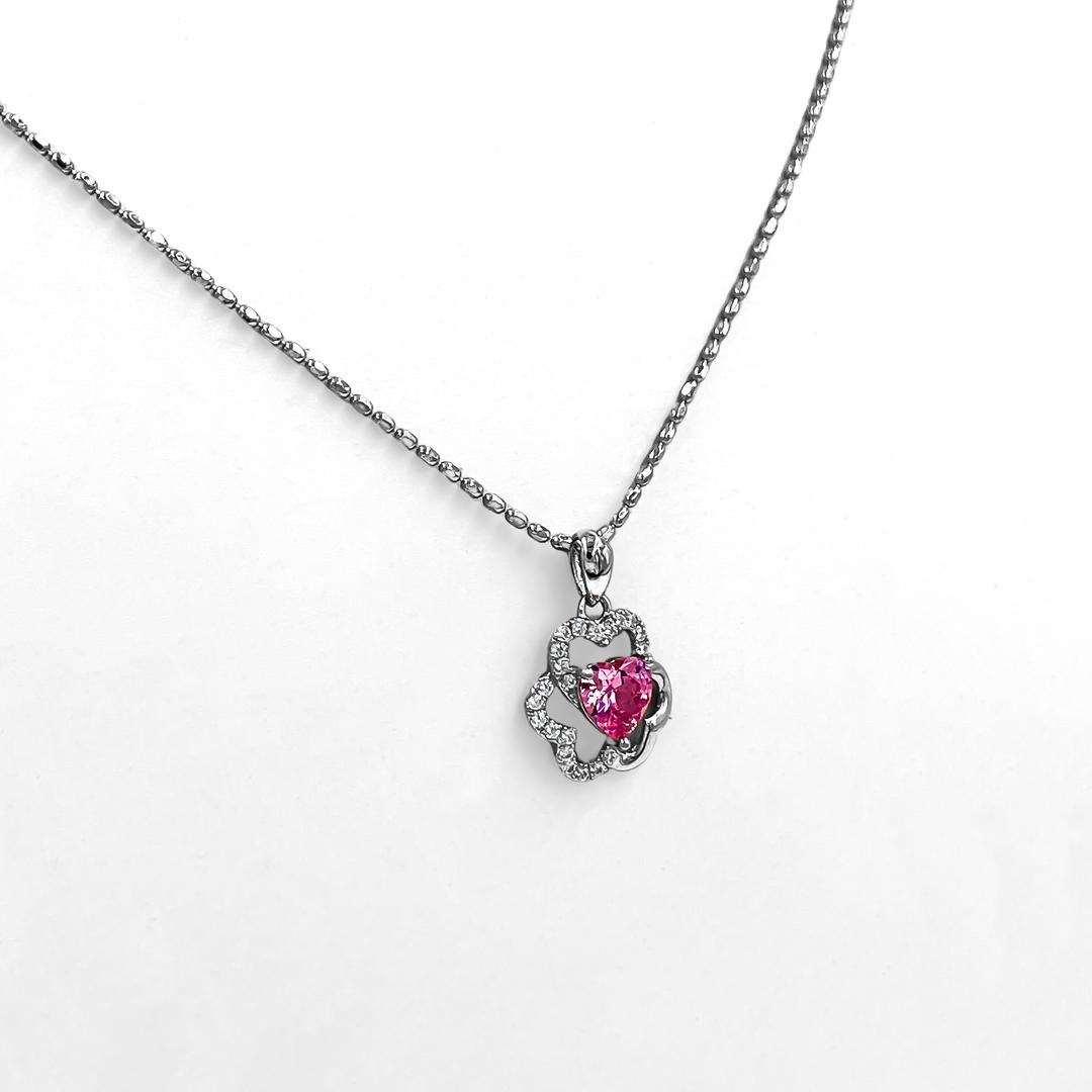 Silver Floral Pendant with Pink Gemstone 1