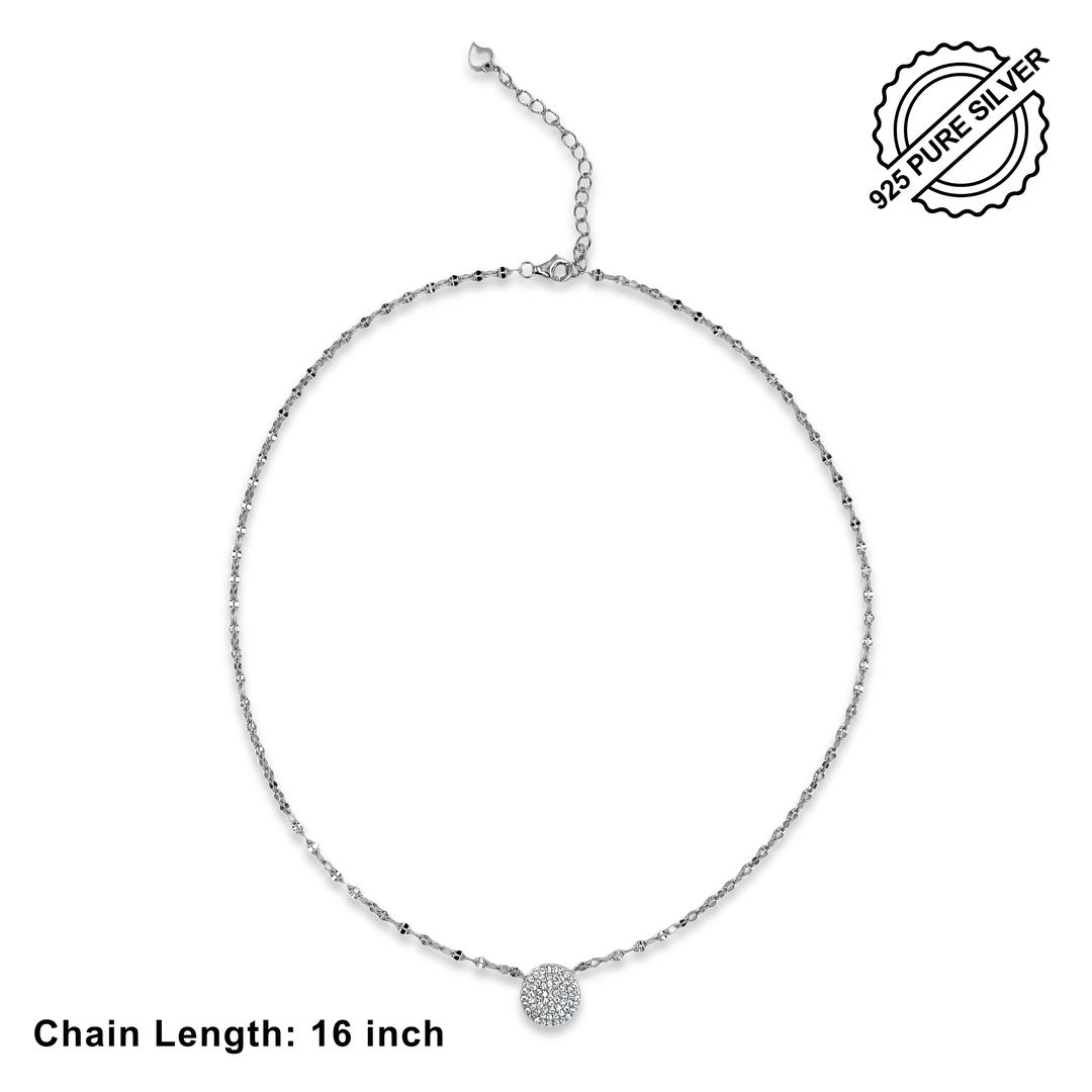Silver Diamond Pave Circle Necklace 3