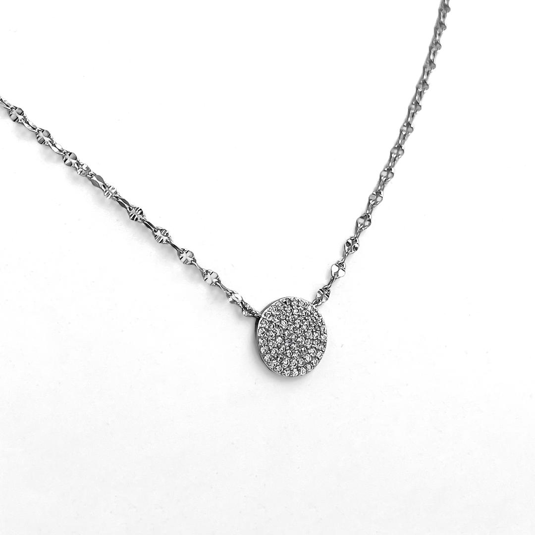 Silver Diamond Pave Circle Necklace 2