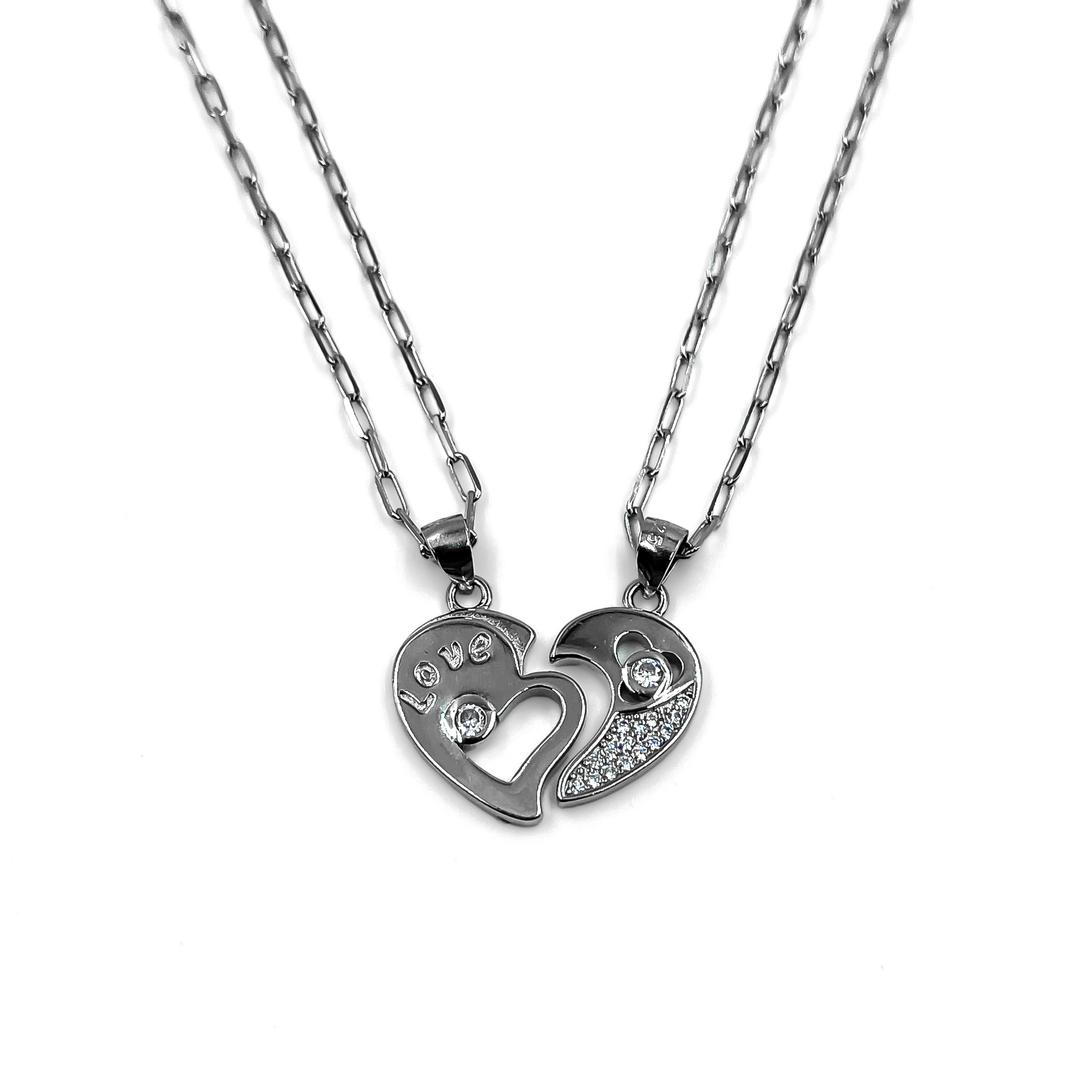 Silver Love Heart Couple Pendant 1