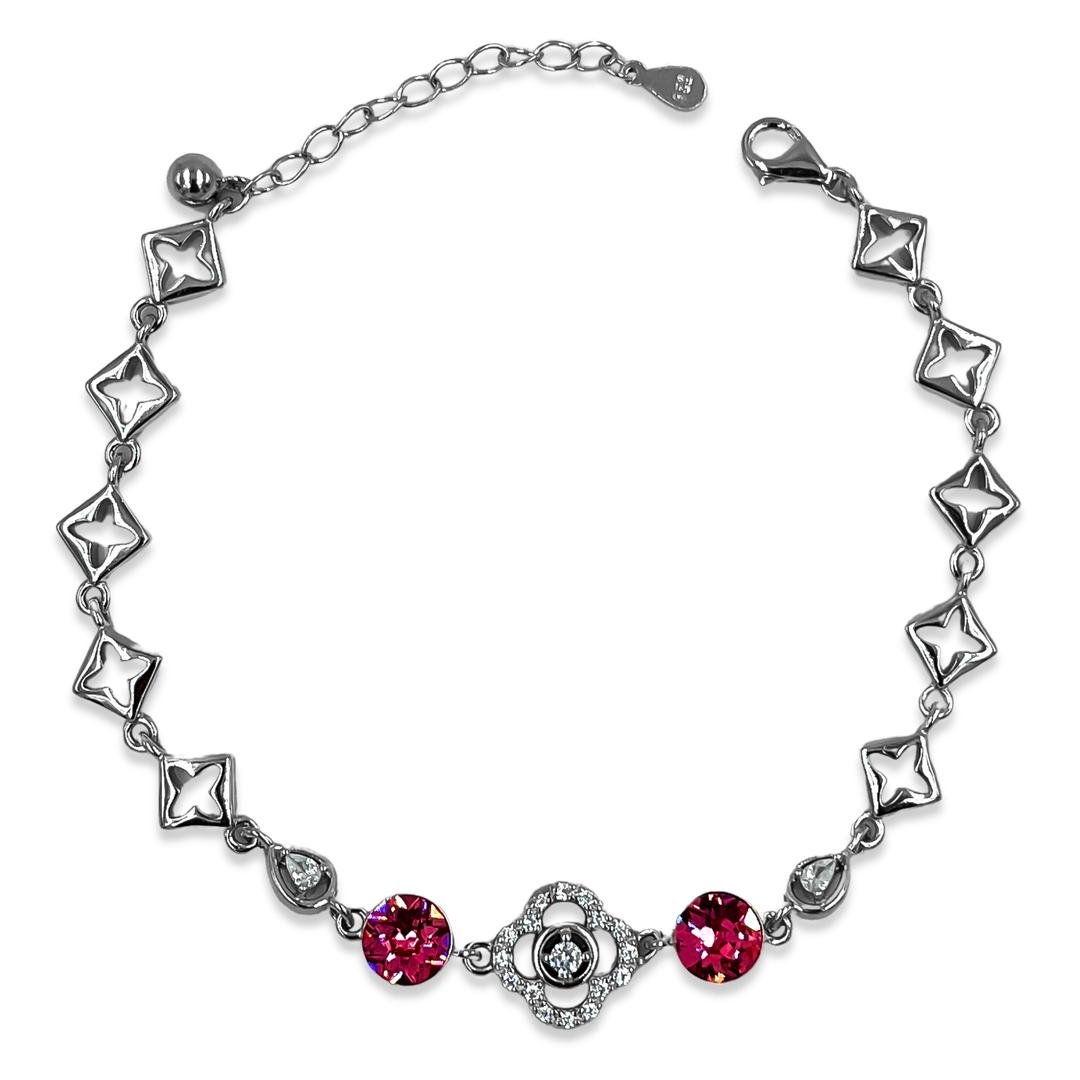 Silver Solitaire Red Gemstone Adjustable Bracelet 0