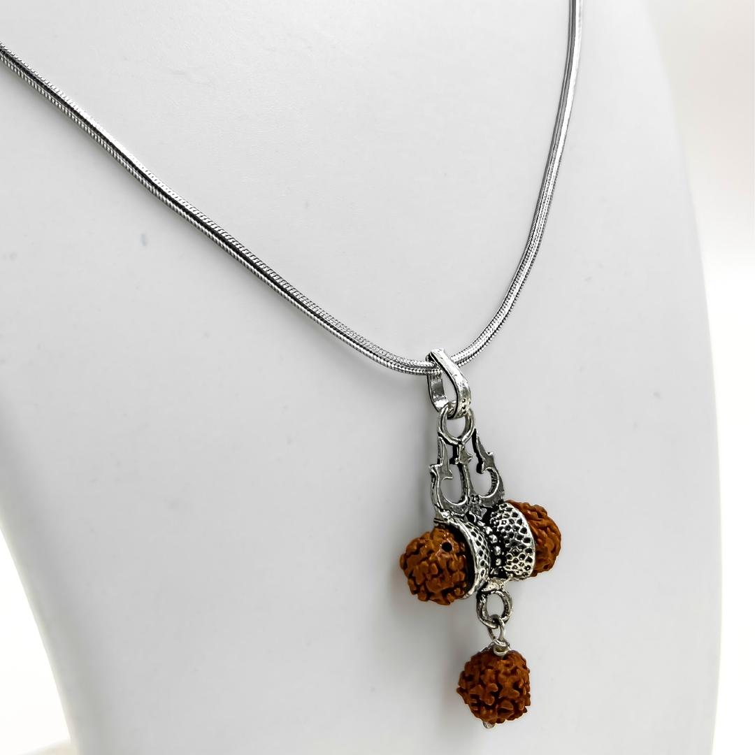 Silver lord Shiva Trishul With Rudraksha Beads Pendant with Chain 1