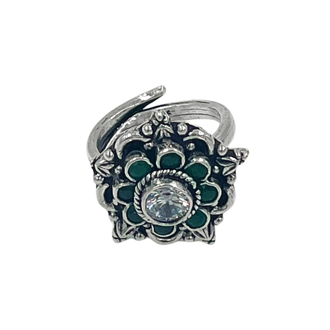 Silver Flower Oxidised Ring for Women and Girls 0