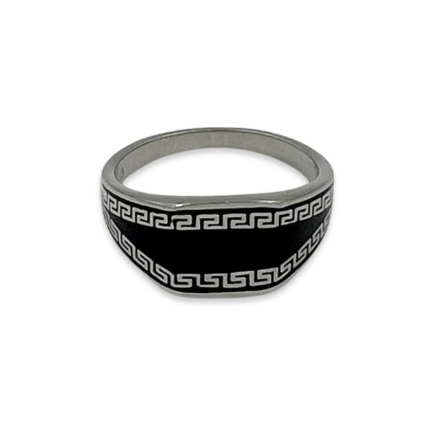 Silver Black Enamel Mens Turkish Ring