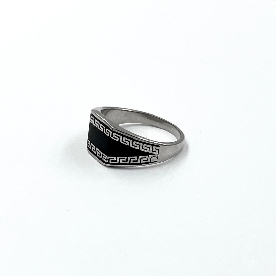 Silver Black Enamel Mens Turkish Ring 1