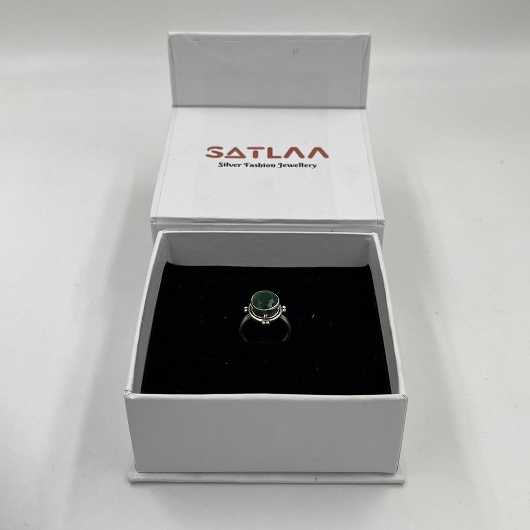 Sterling Silver 925 Green Agate Solitaire Ring 3