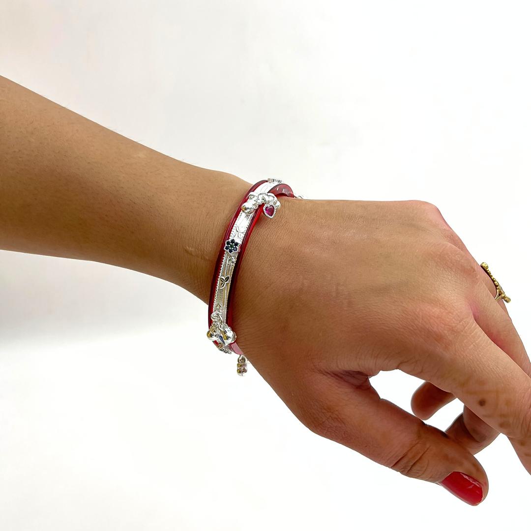 SATLAA Real Silver Red Color Chudi Bangle Bracelet for Girls & Women 2