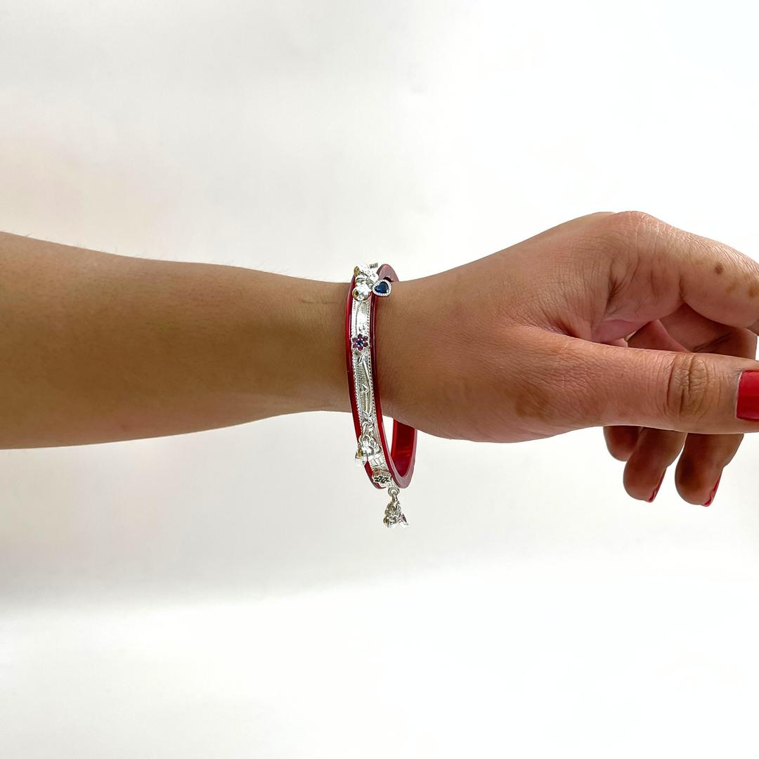 SATLAA Real Silver Red Color Chudi Bangle Bracelet for Girls & Women 3