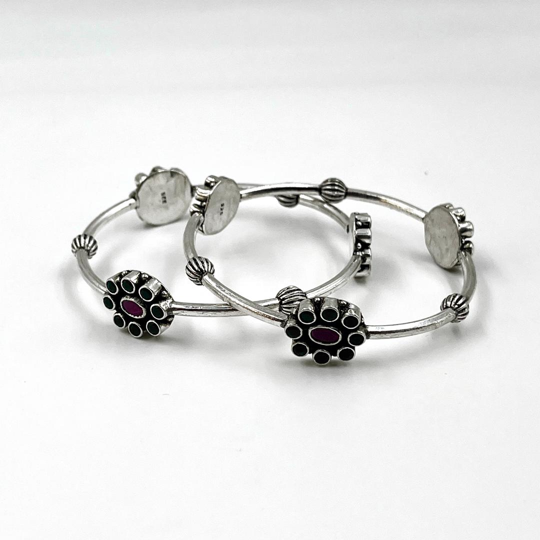 Silver Multicolor Flower Bangle 2