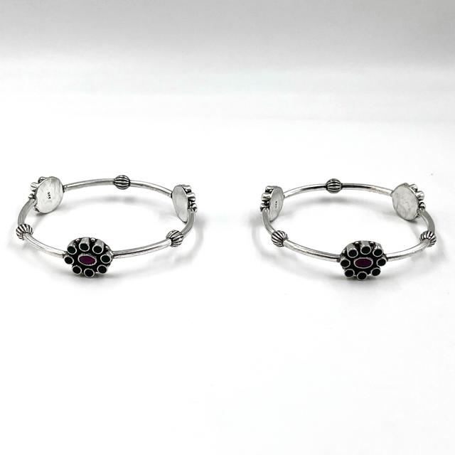 Silver Multicolor Flower Bangle