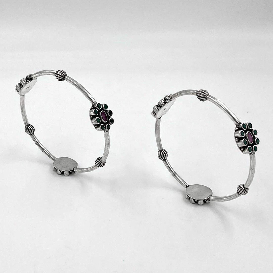 Silver Multicolor Flower Bangle 6