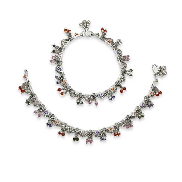 Silver Traditional Mulicolor Gemstone Anklet