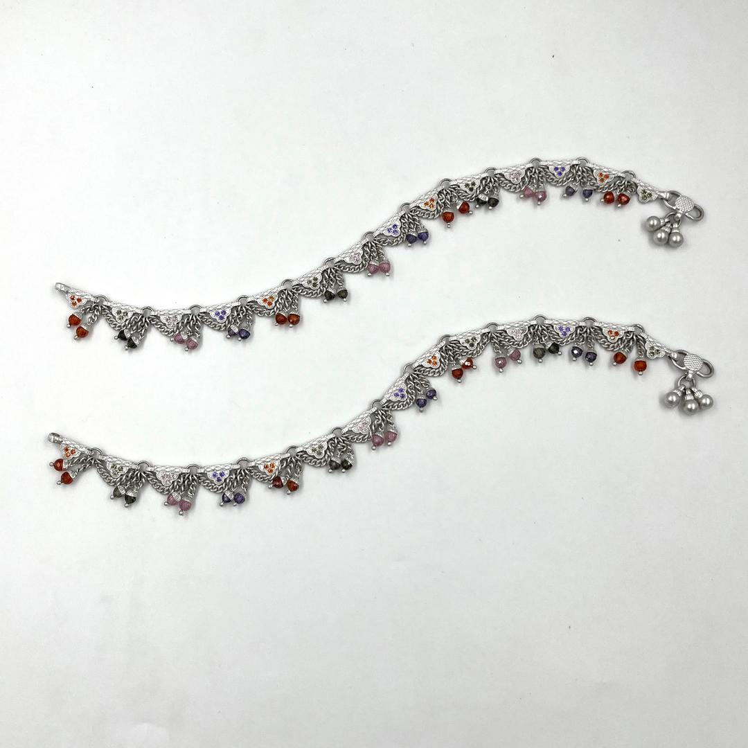 Silver Traditional Mulicolor Gemstone Anklet 2