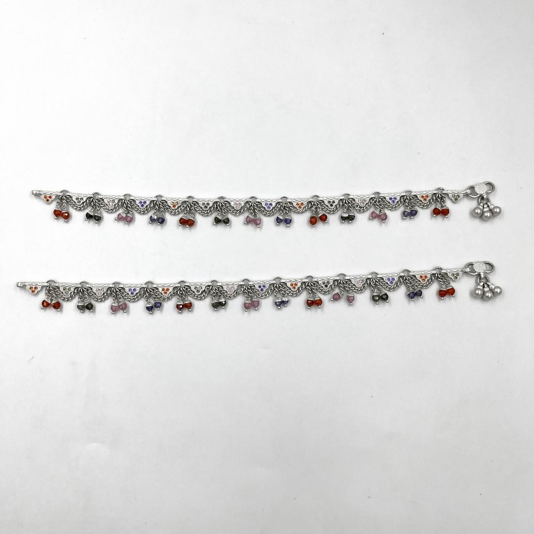 Silver Traditional Mulicolor Gemstone Anklet 1