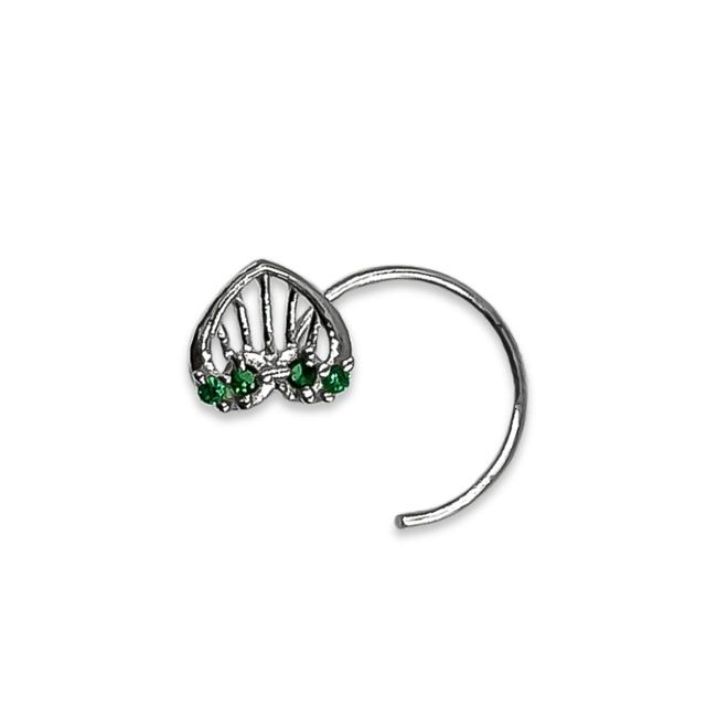 Sterling Silver Heart Shape With Green Gemstone Nose Pin ( 2 Pcs)