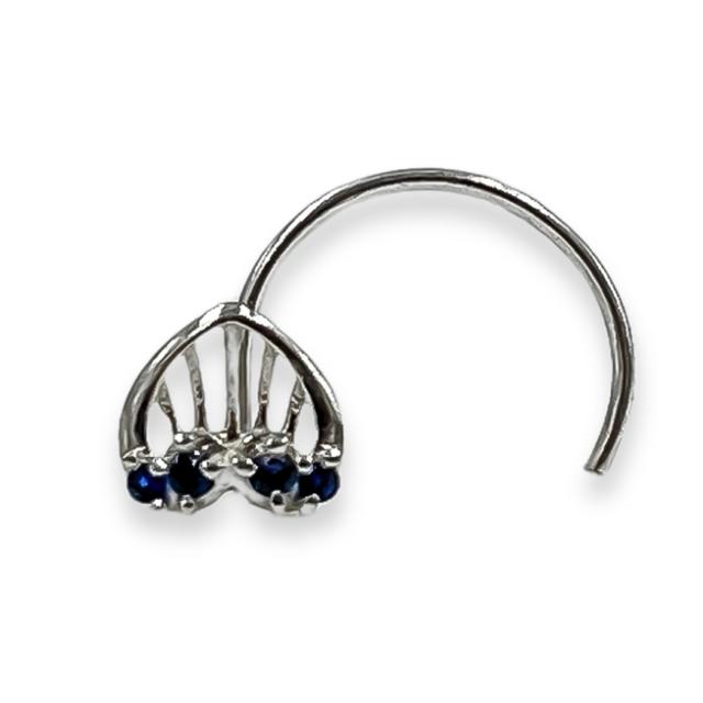 Sterling Silver Heart Shape With Blue Gemstone Nose Pin ( 2 Pcs)