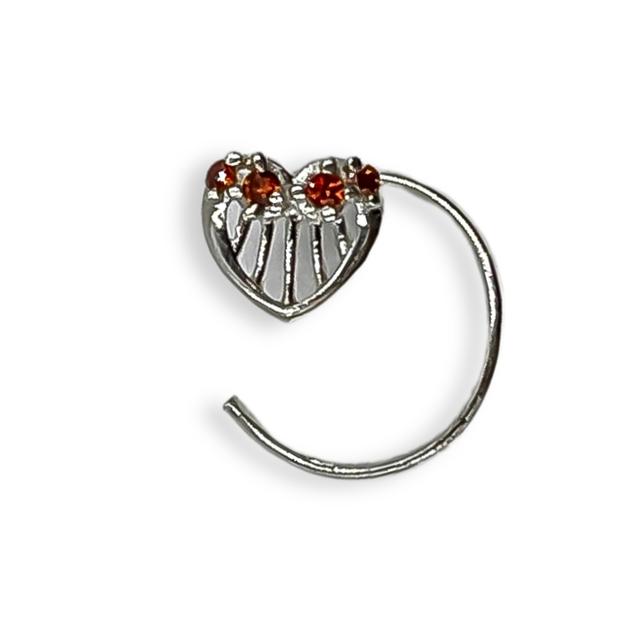 Sterling Silver Heart Shape With Orange Gemstone Nose Pin ( 2 Pcs)