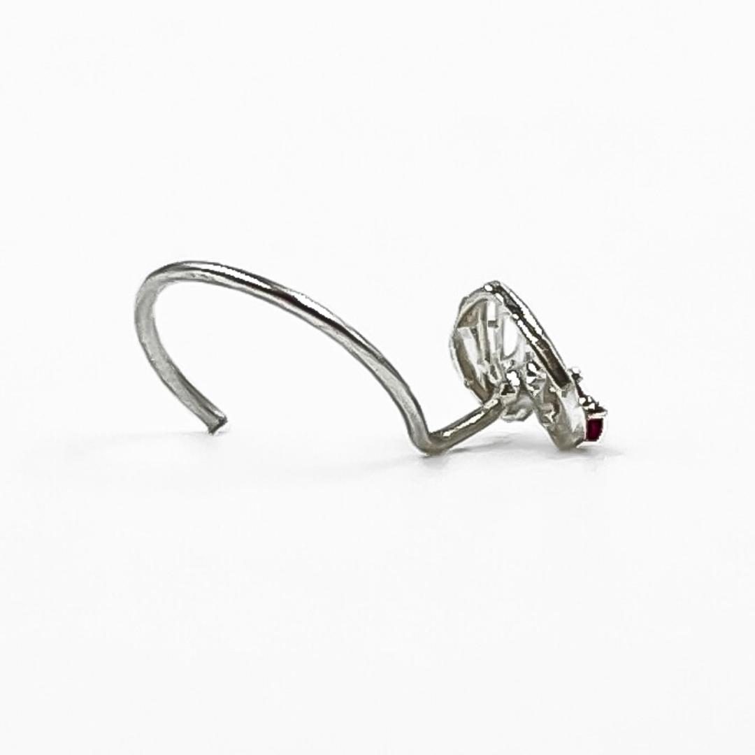 Sterling Silver Heart Shape With Red Gemstone Nose Pin ( 2 Pcs) 2