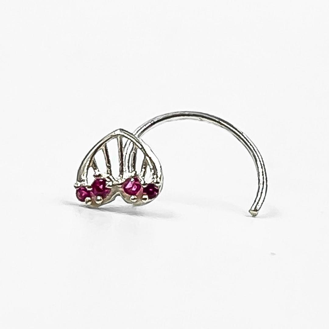 Sterling Silver Heart Shape With Red Gemstone Nose Pin ( 2 Pcs) 1