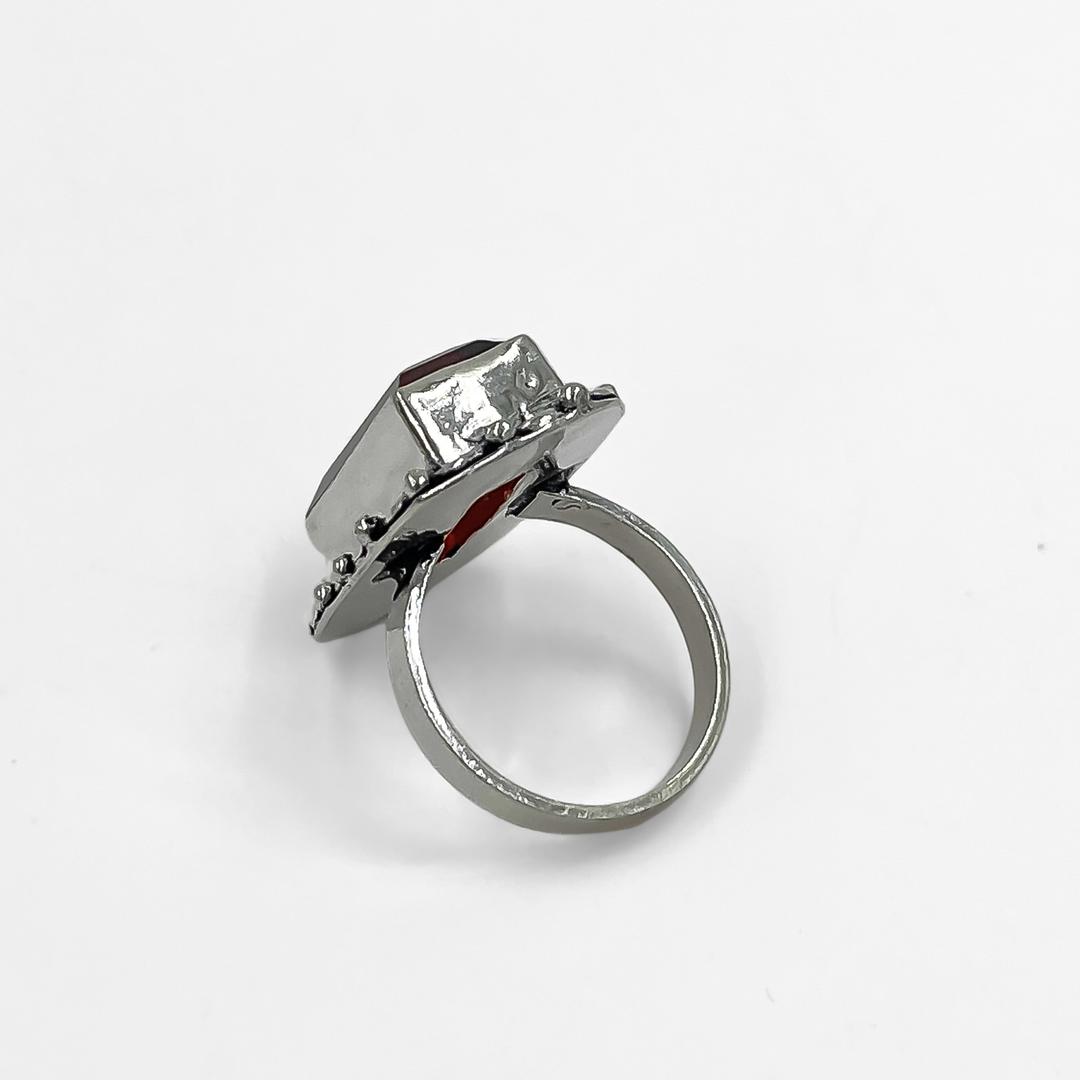 Silver Ruby Red Royal Square Cut Stone Ring Women & Girls 3