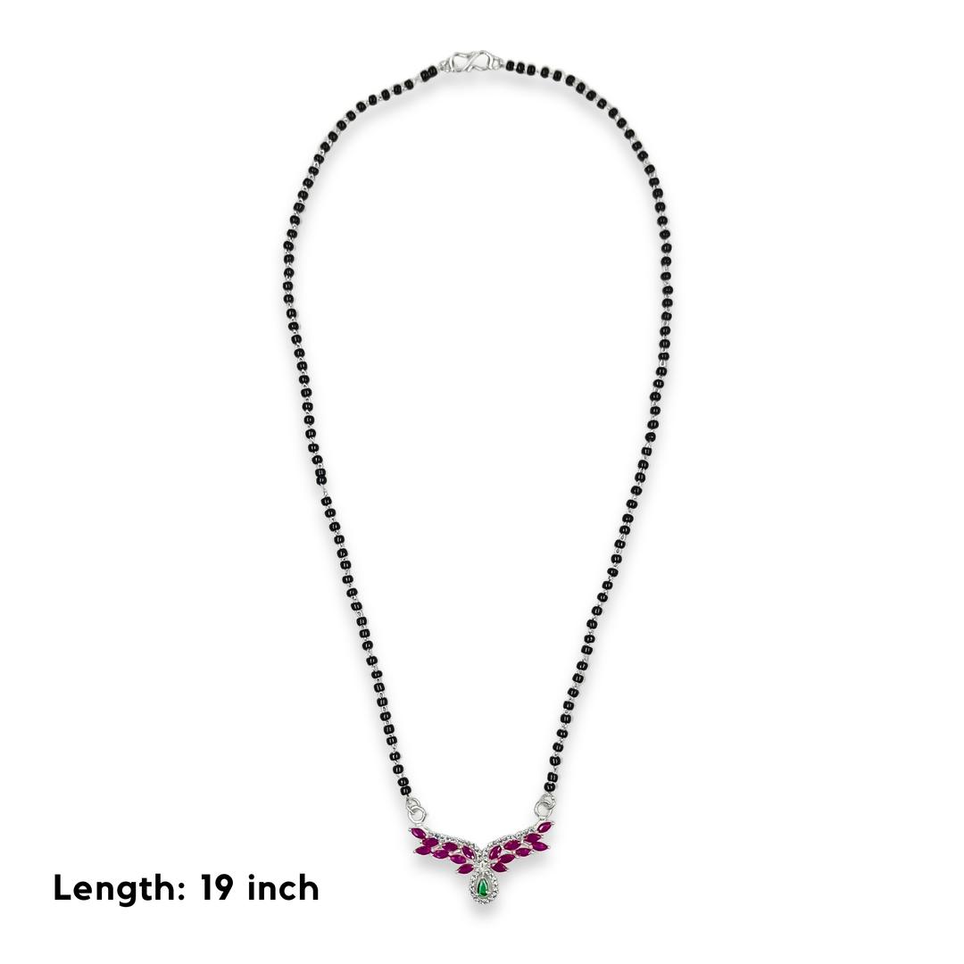 925 Sterling Silver Angel Wings Pendant Necklace with Teardrop Pink Gemstone and Green Crystal Accents 3