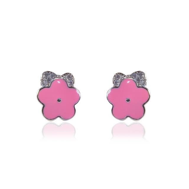 Silver Delicate Pink Bloom Stud Earrings