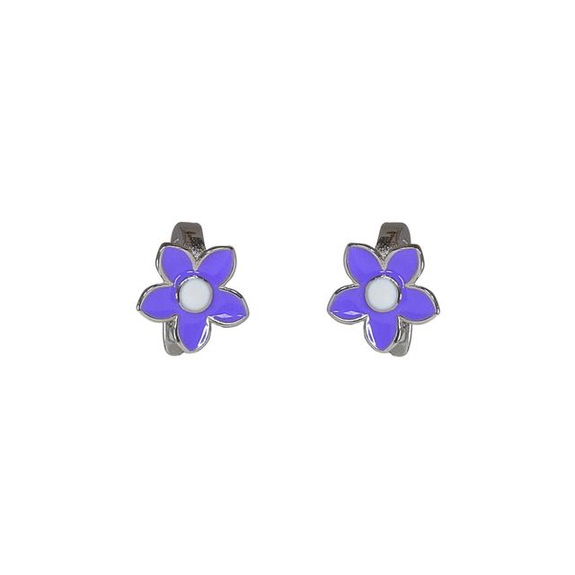 Silver Purple Floral Stud Earrings