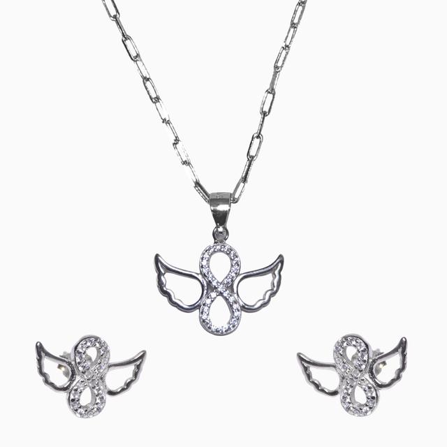 Silver Wings of Infinity Pendant Set