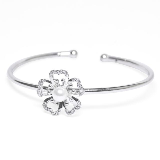 Silver Pearl Blossom Bangle Bracelet