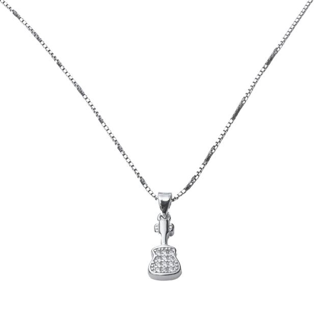 925 Silver Guitar Music Locket Pendant with Box Chain for Women and Girls