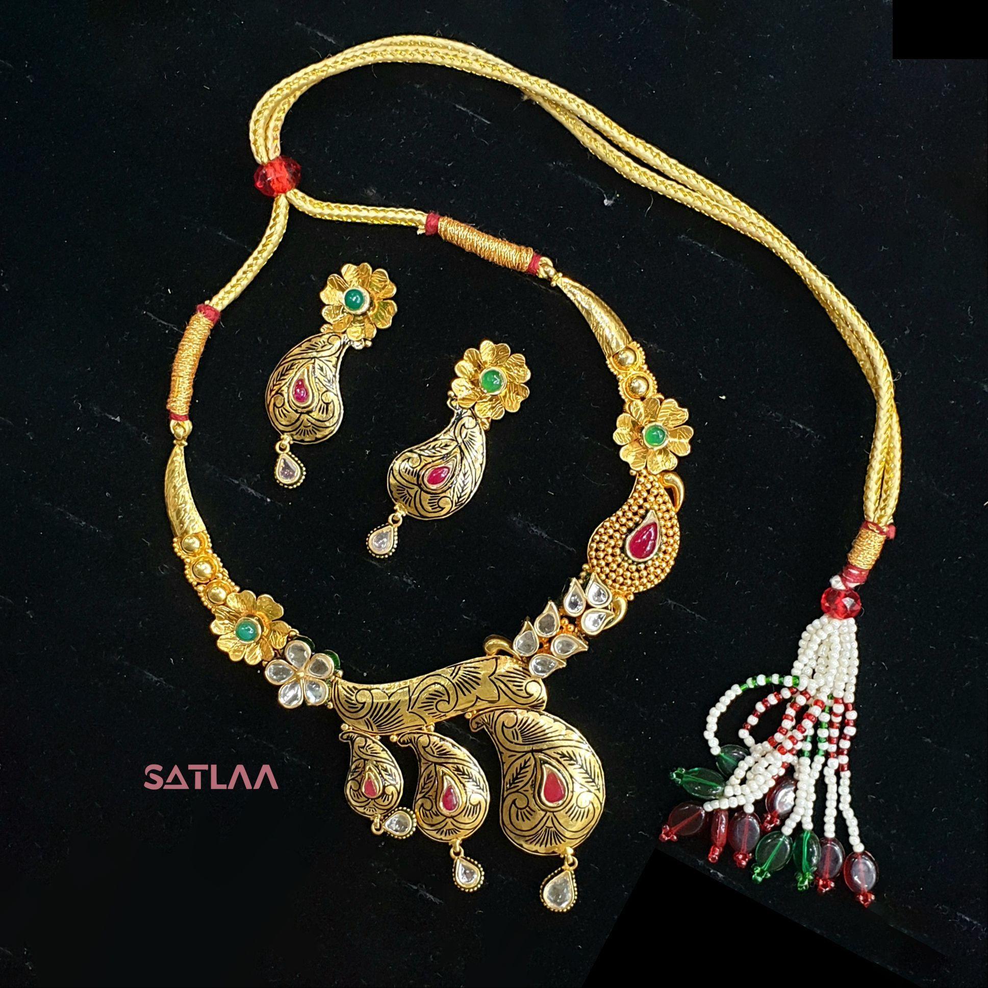 New and Latest Design of Satlaa Desi Indian Rajasthani Gold Necklace 