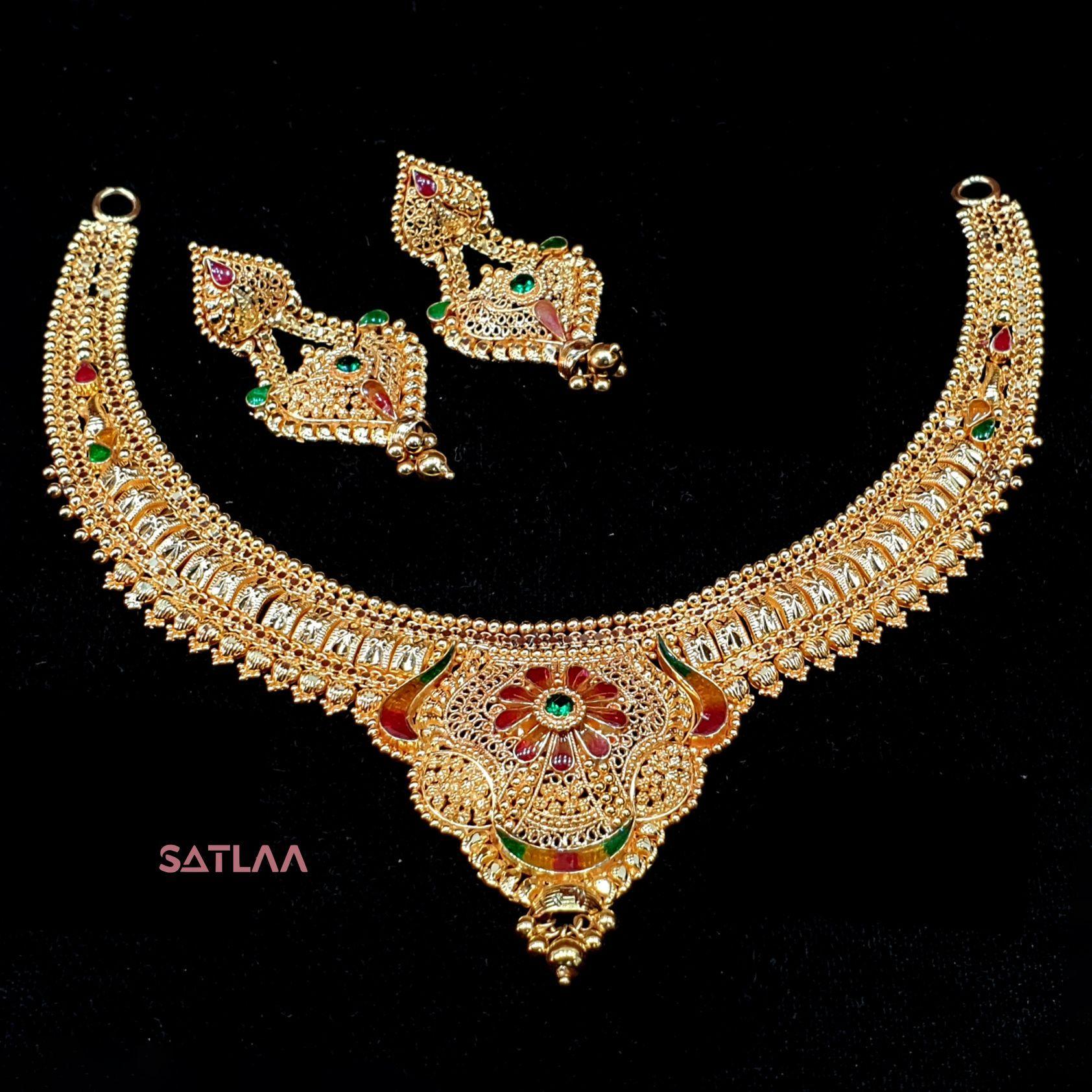 New and Latest Design of Satlaa Desi Indian Rajasthani Gold Necklace 