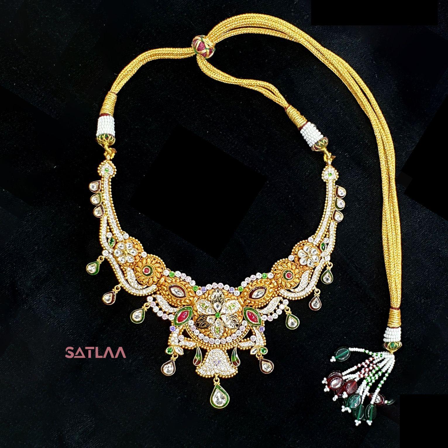 New and Latest Design of Satlaa Desi Indian Rajasthani Gold Necklace 